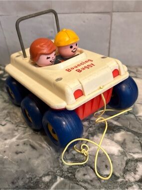 Fisher-Price Bouncing Buggy Pull Toy - Cream, Blue & Red